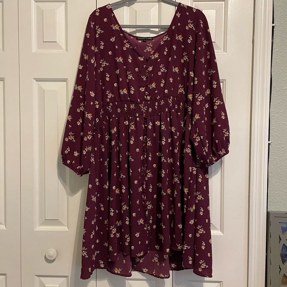 Floral maroon long sleeve dress